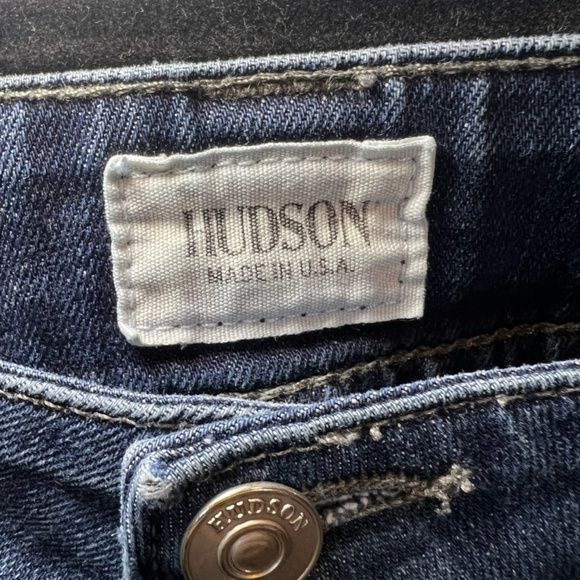 Hudson Signature Bootcut Flap Jeans Dark Blue Distressed Stretch Womens Sz 28x29 - Picture 4 of 15